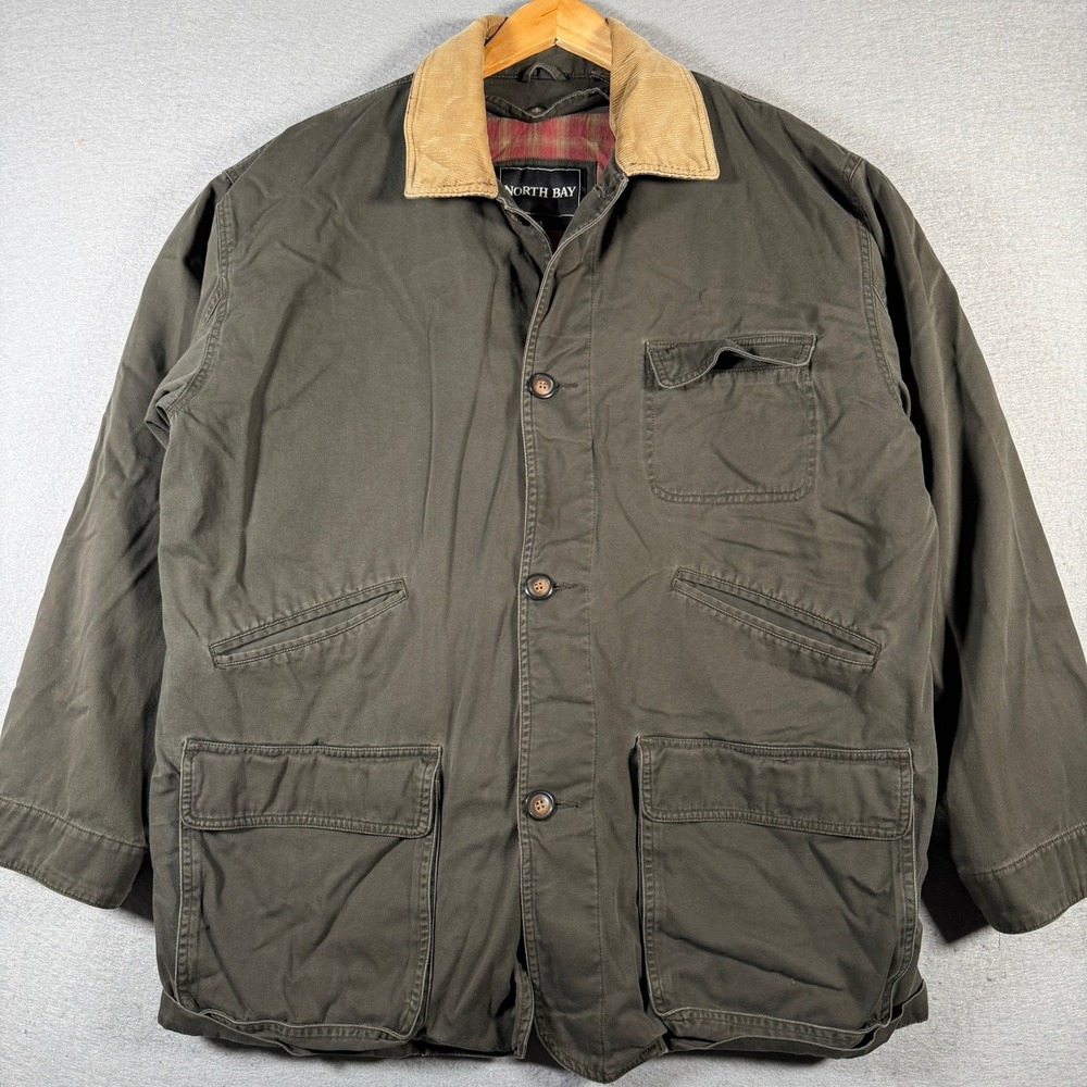 Vintage North Bay‎ Men's Green Cotton Utility Jacket Size Medium Flannel Lined
